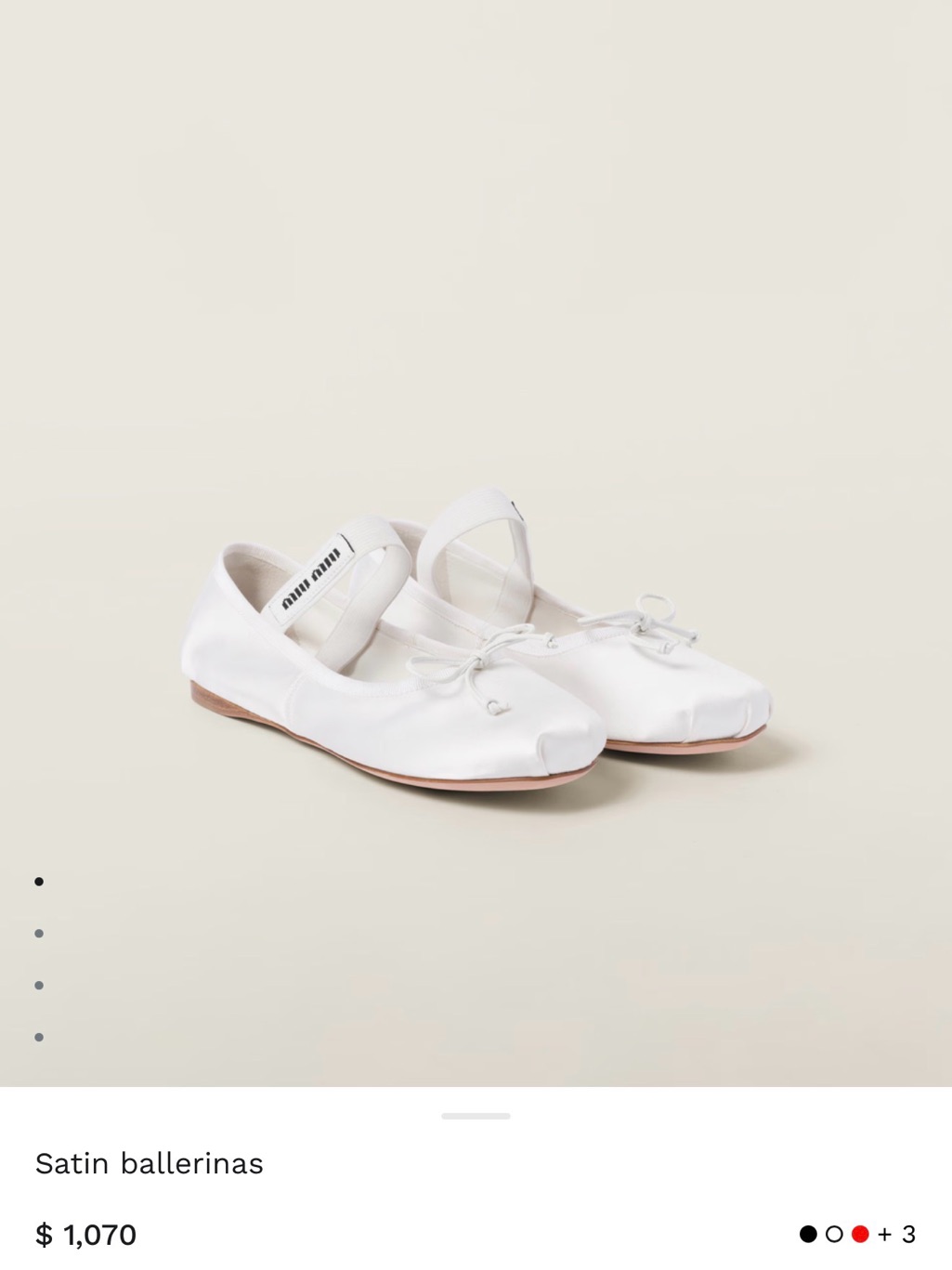 Miu Miu White Satin Ballet Flat With Bow Strap
